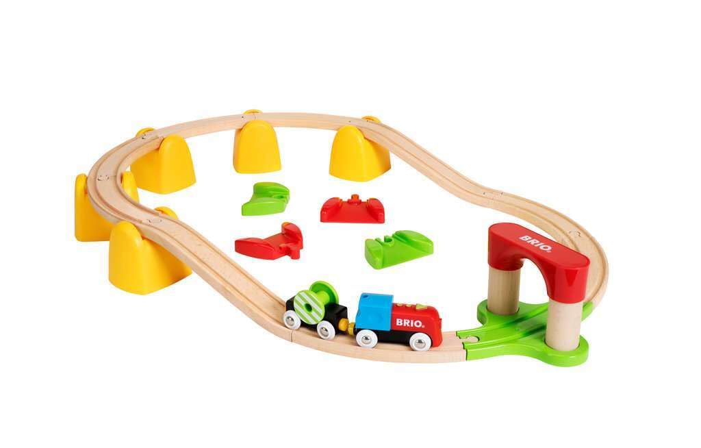 BRIO World 33710 track layout with tunnel inviting imaginative play.