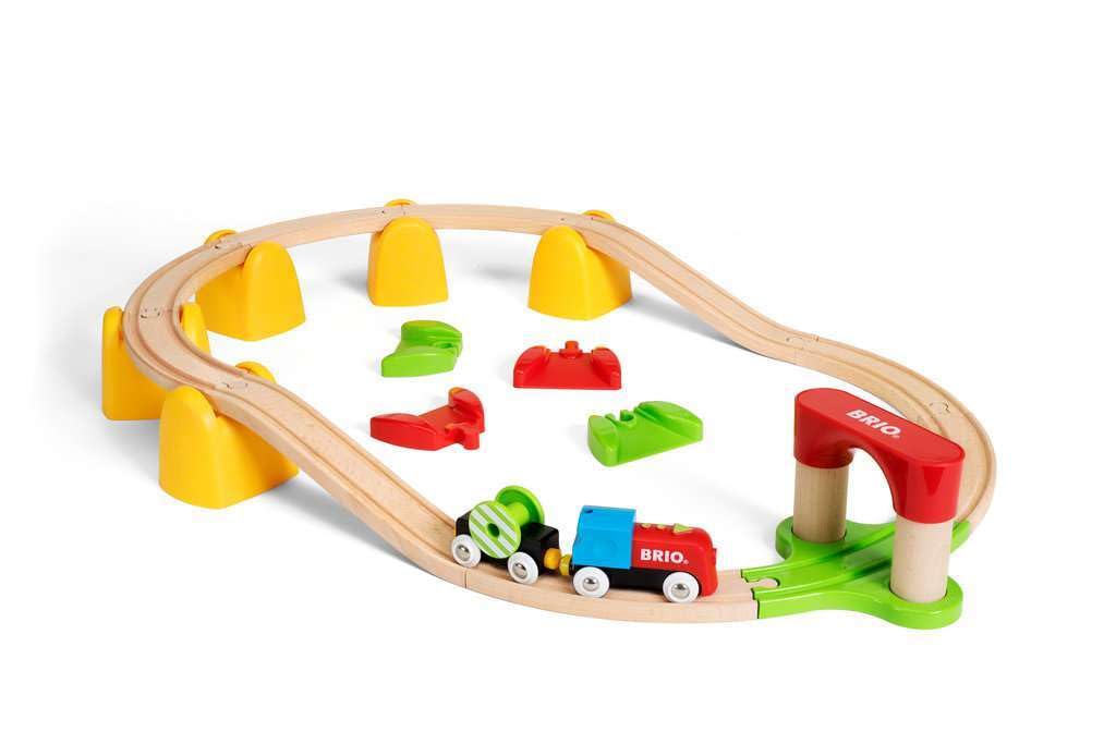 BRIO World 33710 wooden train parts for tactile, durable play.