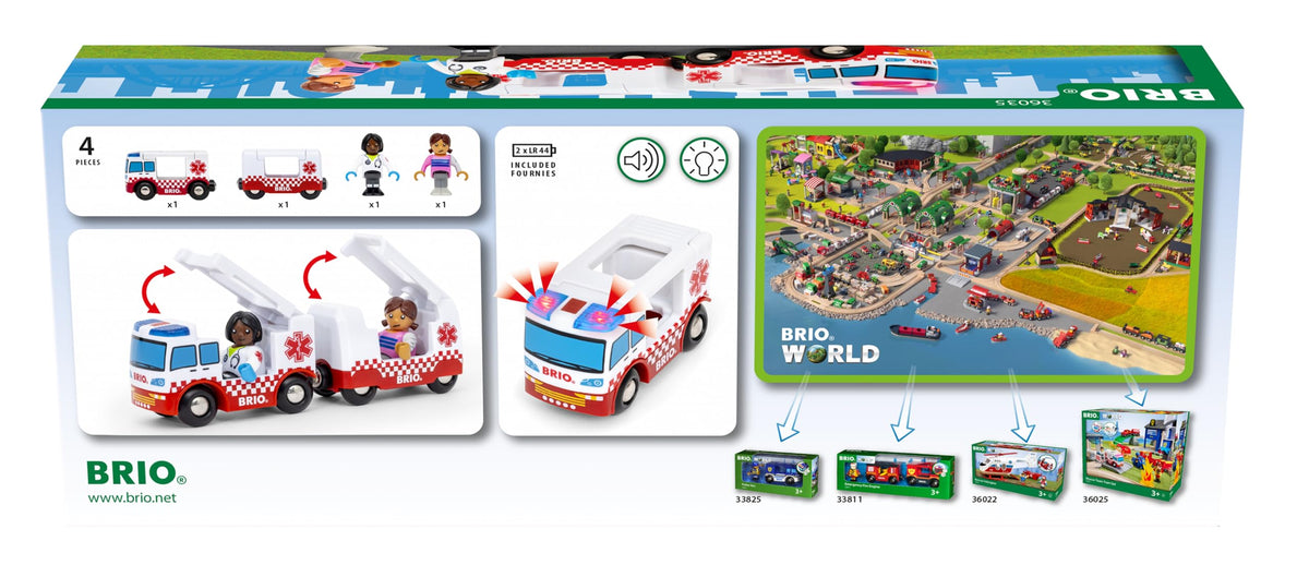 BRIO World 36035 ambulance passenger wagon side view providing safe transport of figures
