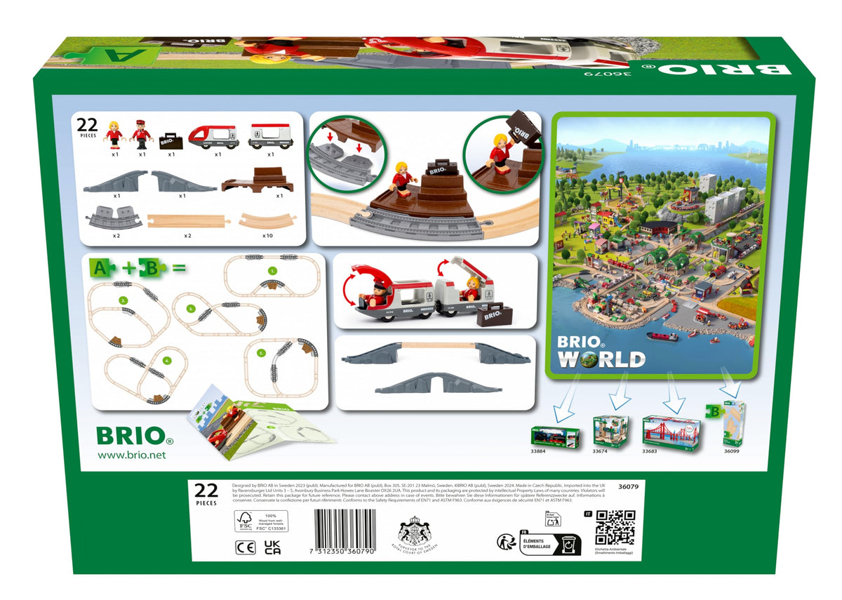 BRIO World 36079 travel passenger wagon supports storytelling with characters.