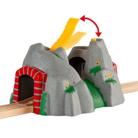 BRIO World Adventure Tunnel compatibility shot shows seamless BRIO set integration