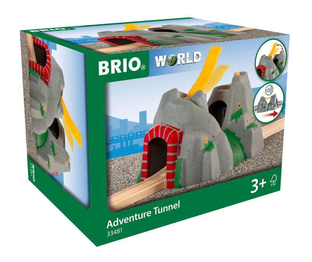 BRIO World Adventure Tunnel wood-detail close-up shows FSC beech craftsmanship