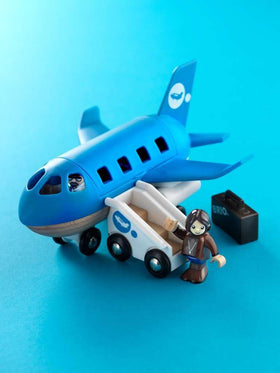 BRIO World Airplane in a play scene highlighting assembly and imaginative scenarios.