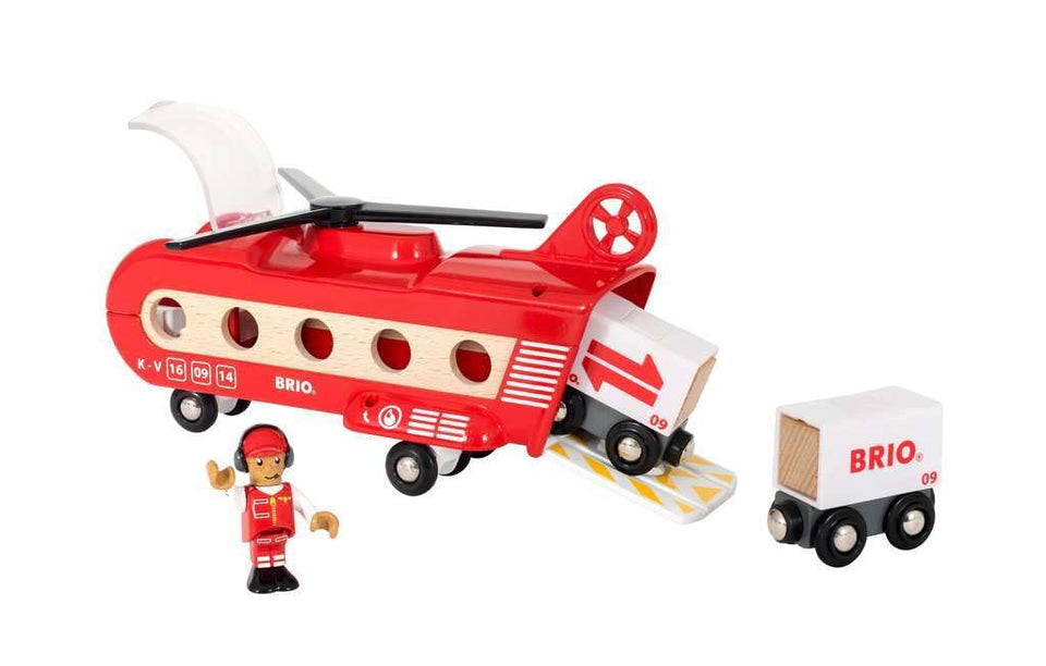 BRIO World cargo helicopter in beech wood for durable, safe play.