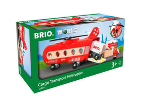 BRIO helicopter with cargo bay open for easy wagon loading.