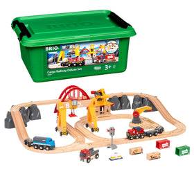 BRIO World Cargo Railway Deluxe battery-powered engine for interactive play and storytelling.
