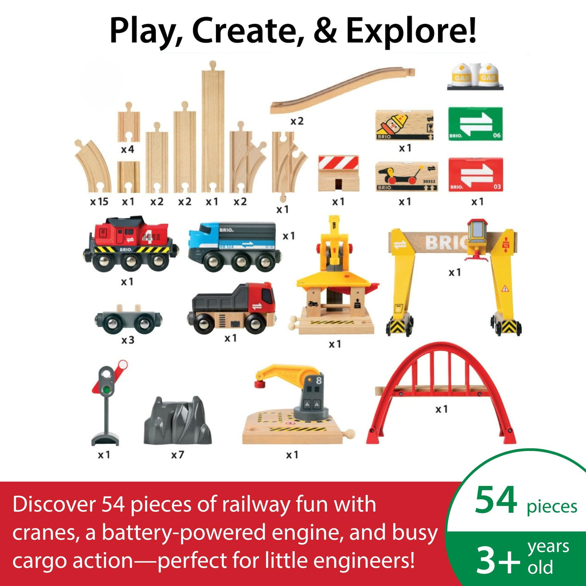BRIO World Cargo Railway Deluxe bridge section creates expansive track layouts for adventures.