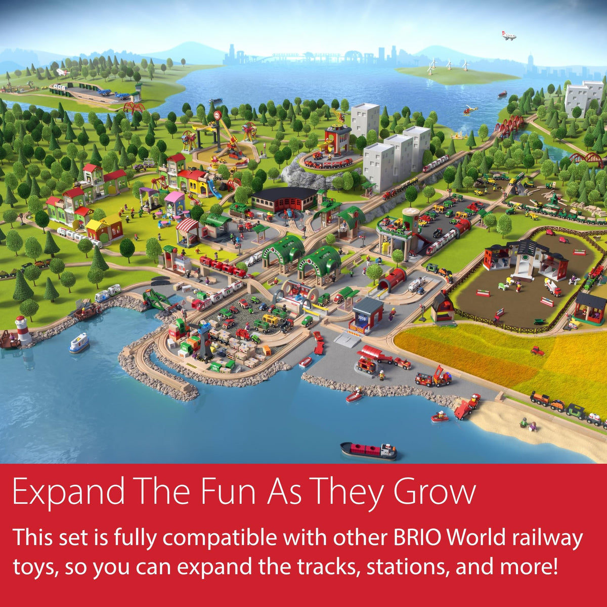 BRIO World Cargo Railway Deluxe crossing signal adds safe crossing play scenarios.
