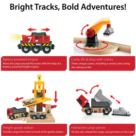 BRIO World Cargo Railway Deluxe truck and cargo enable versatile transport play scenarios.