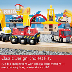 BRIO World Cargo Railway Deluxe wooden tracks support durable, expandable railways.