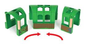 BRIO World curved tunnel setup with train passing through for storytelling.