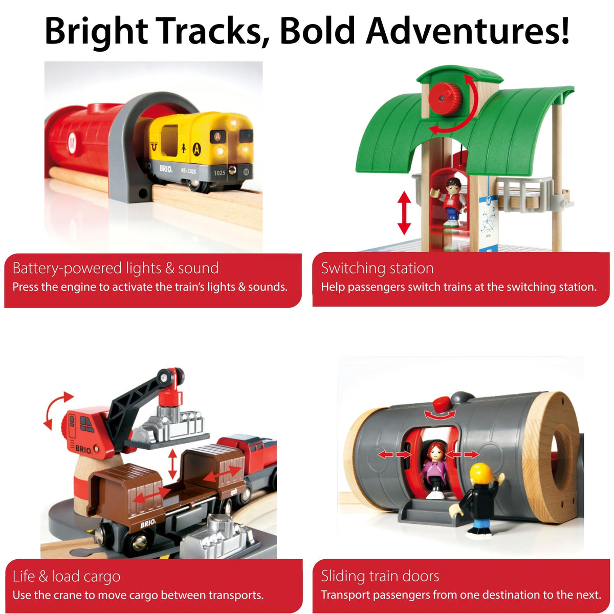 Brio World Deluxe Railway Set freight train at a harbor crane supports construction-themed play.
