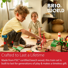 Brio World Deluxe Railway Set road sections with gates enable safe crossing play.