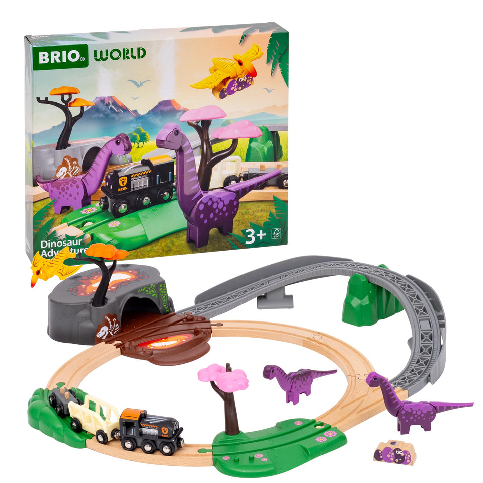BRIO Dinosaur Adventure engine powers imaginative train play with easy magnetic connections.