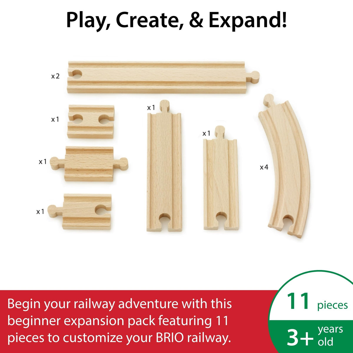 BRIO World Beginner straight track piece shown for seamless layouts and smooth connections.