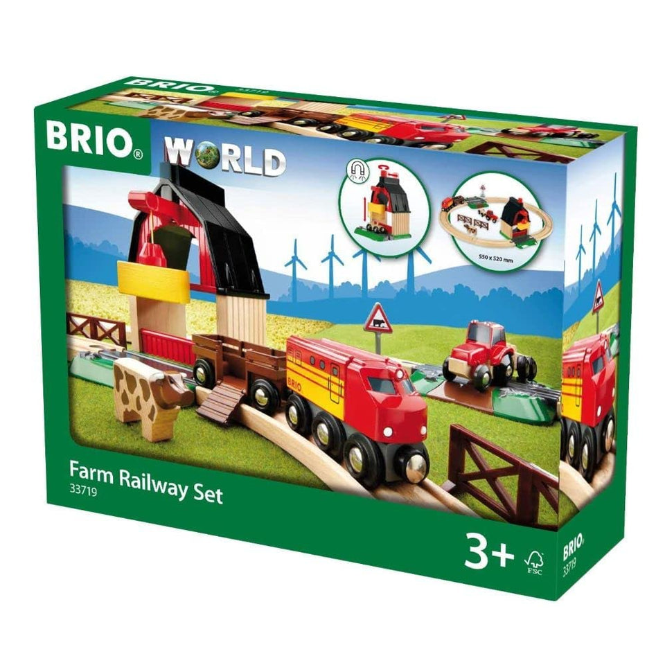 BRIO World Farm Railway Set engine in a durable wooden locomotive for imaginative farm play
