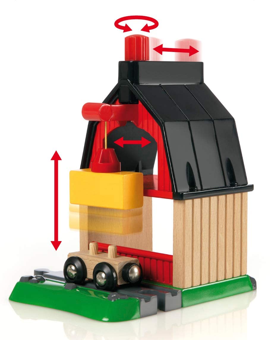 BRIO World Farm Railway Set two-story barn with hay storage and loading ramp