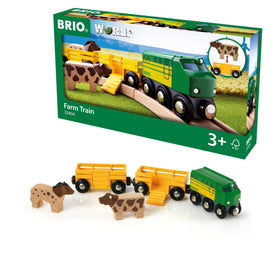 BRIO World Farm Train engine on track fueling imaginative play