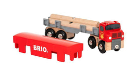 BRIO World Lumber Truck magnetic trailer connection for easy wagon attachment