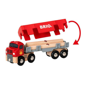 BRIO World Lumber Truck bright red finish and wooden construction