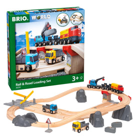 BRIO World Rail & Road Loading Set crane car lifting boulders for dynamic play