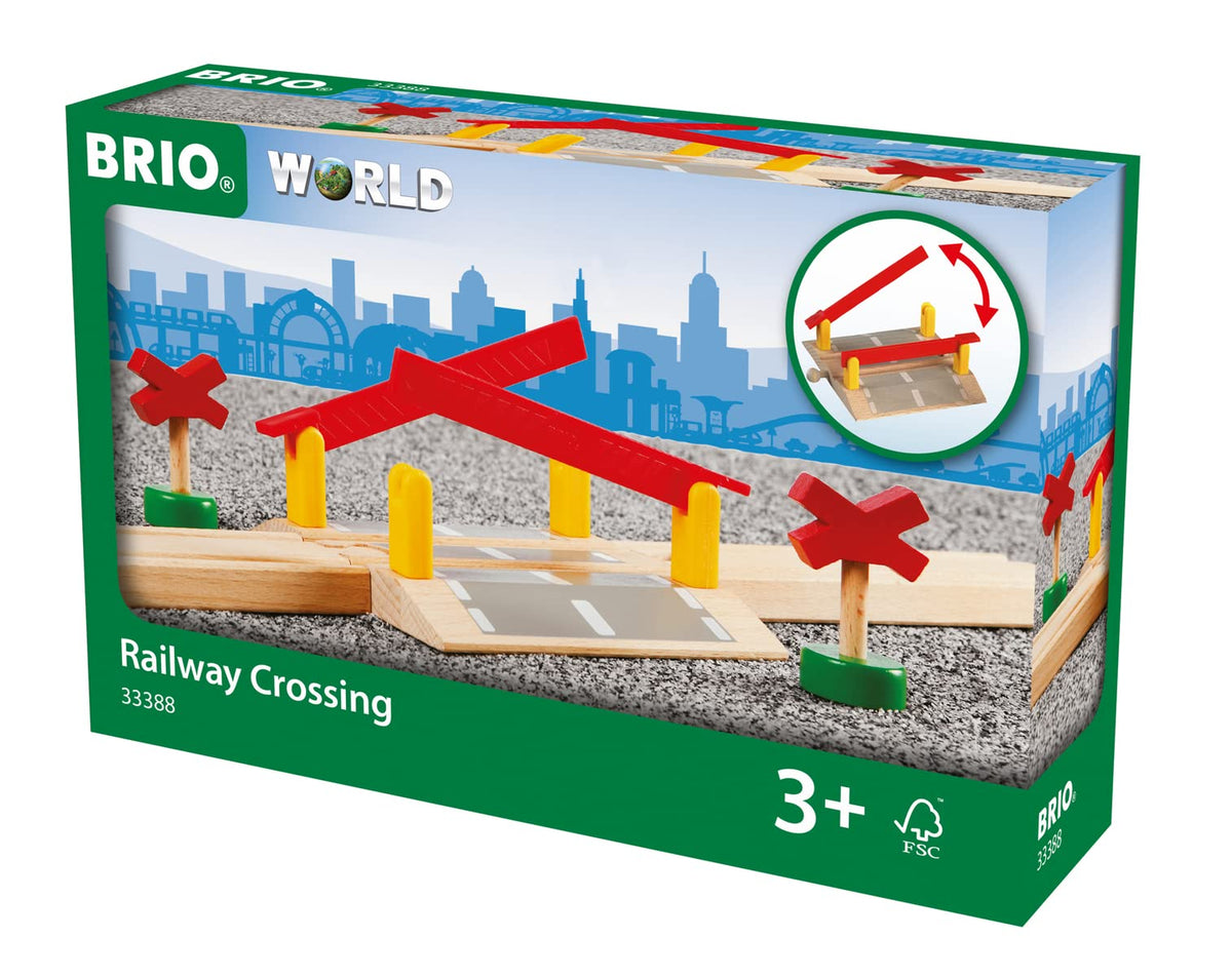 BRIO World railway crossing barriers in use for interactive play
