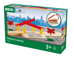 BRIO World railway crossing barriers in use for interactive play