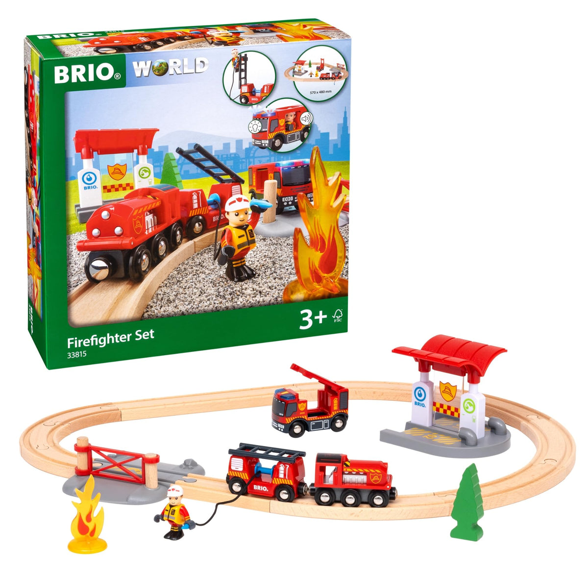 BRIO World Rescue Firefighter engine with lights and sound sparks imaginative firefighting play.