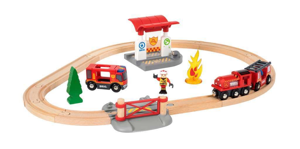 BRIO fireman figure enhances storytelling and role-play during railway adventures.
