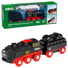 BRIO World steaming train front view with lights for imaginative play