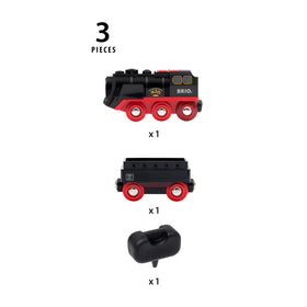 BRIO World steaming train with lights active for vibrant play sessions