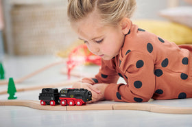 BRIO World steaming train highlights magnetic connections for easy linking