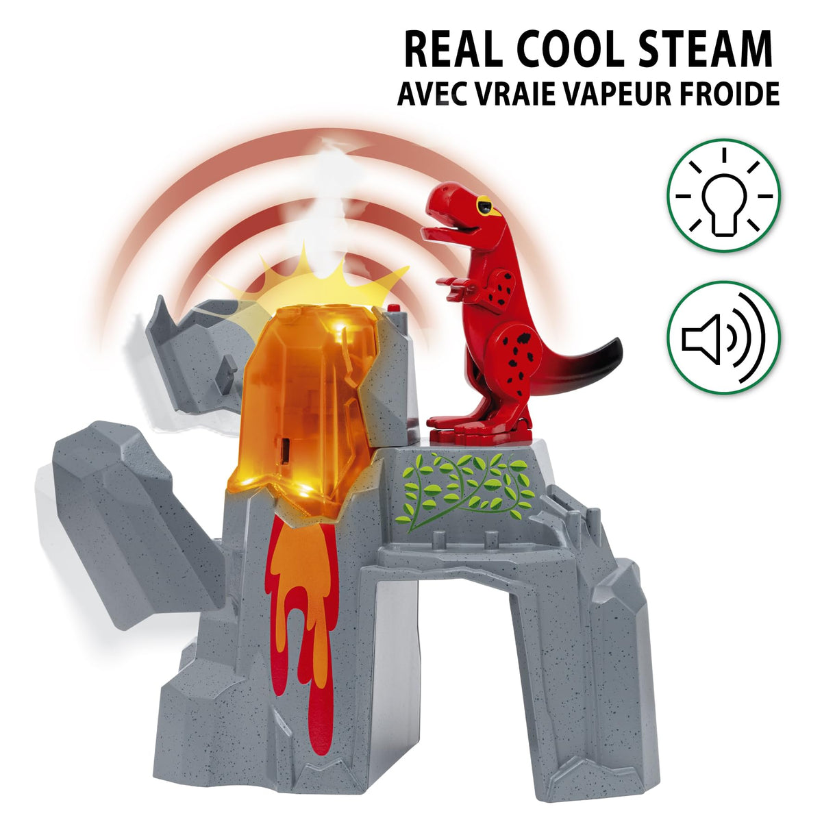 BRIO World volcano peak button triggers eruption effects for dramatic play