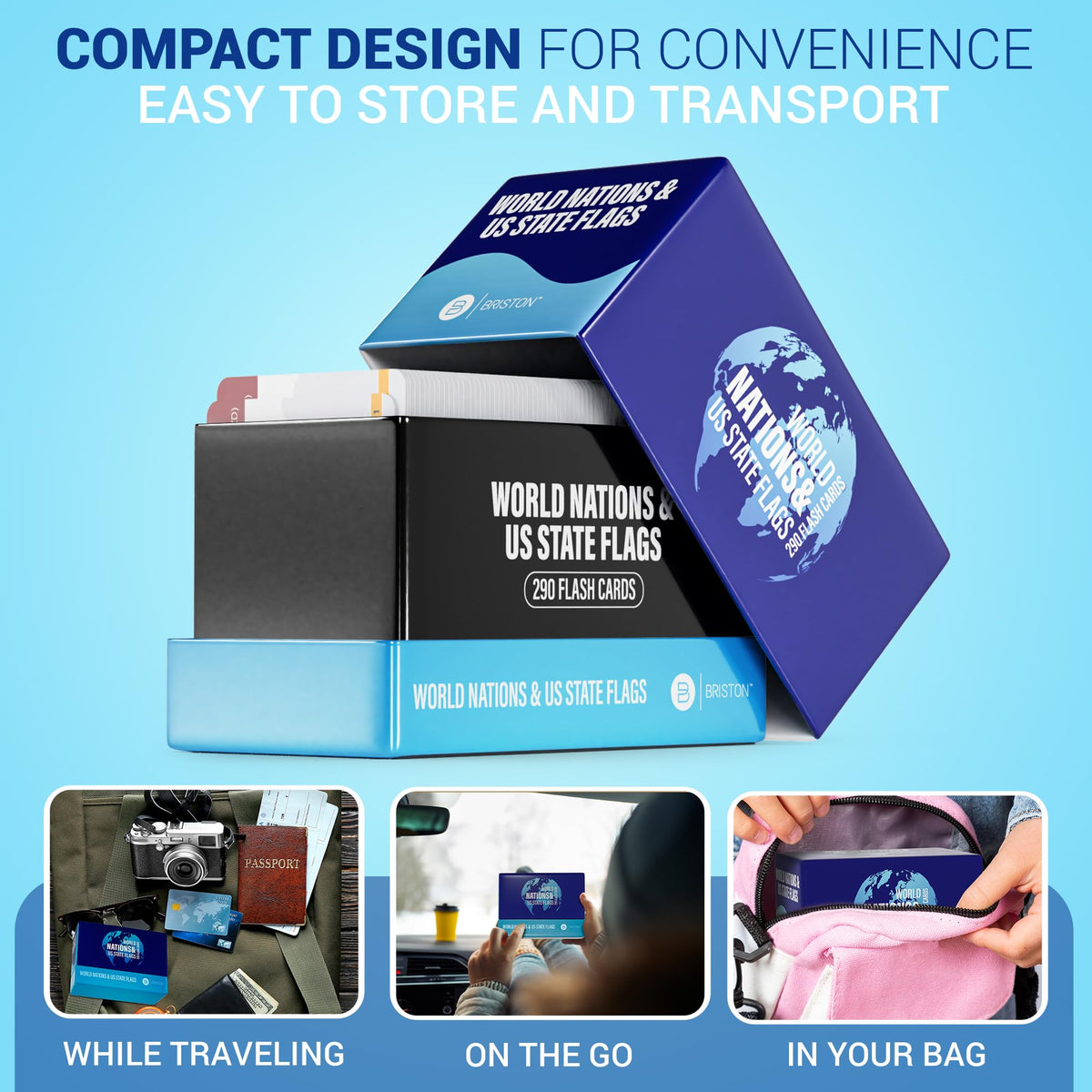 Briston compact flash deck sized 3.5 x 2.5 inches for portable study.