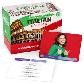 Briston Italian flashcards cover with 300 words for quick study on the go.