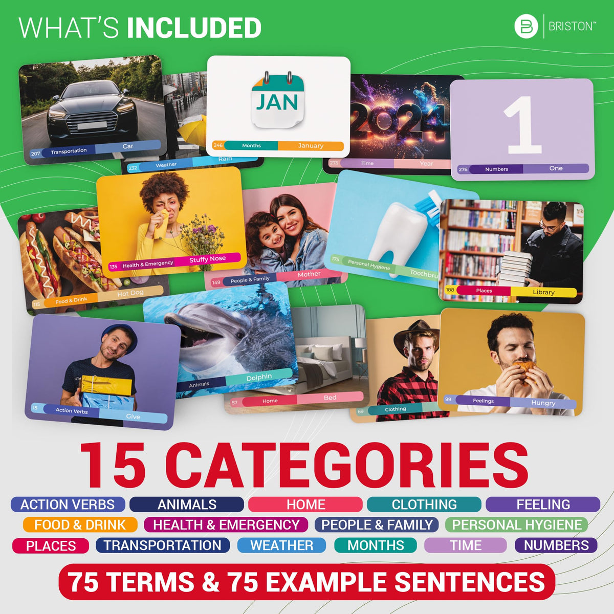 Briston Italian flashcards family section for talking about relatives.