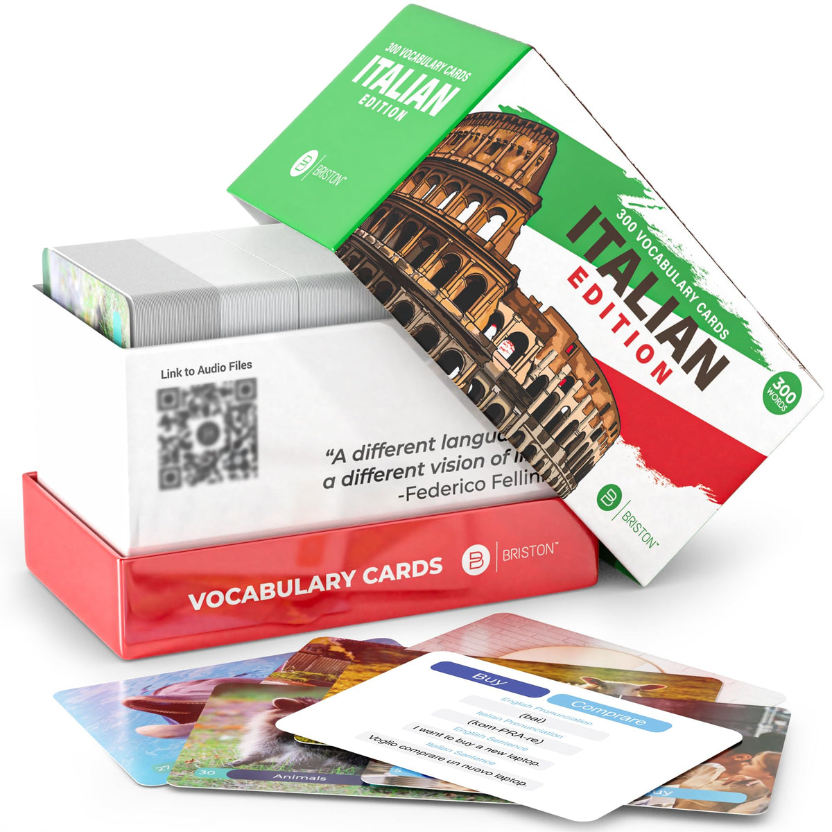 Briston Italian flashcards food illustrations to build practical vocabulary.