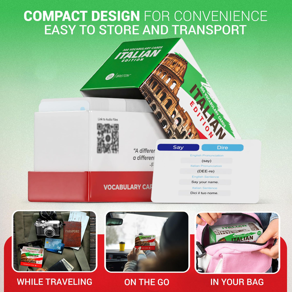 Briston Italian flashcards travel icons for on-the-go learning.