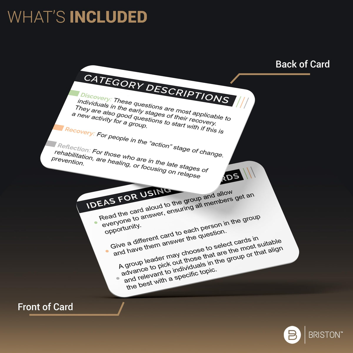 Briston Overcome recovery cards encourage relapse prevention conversations.