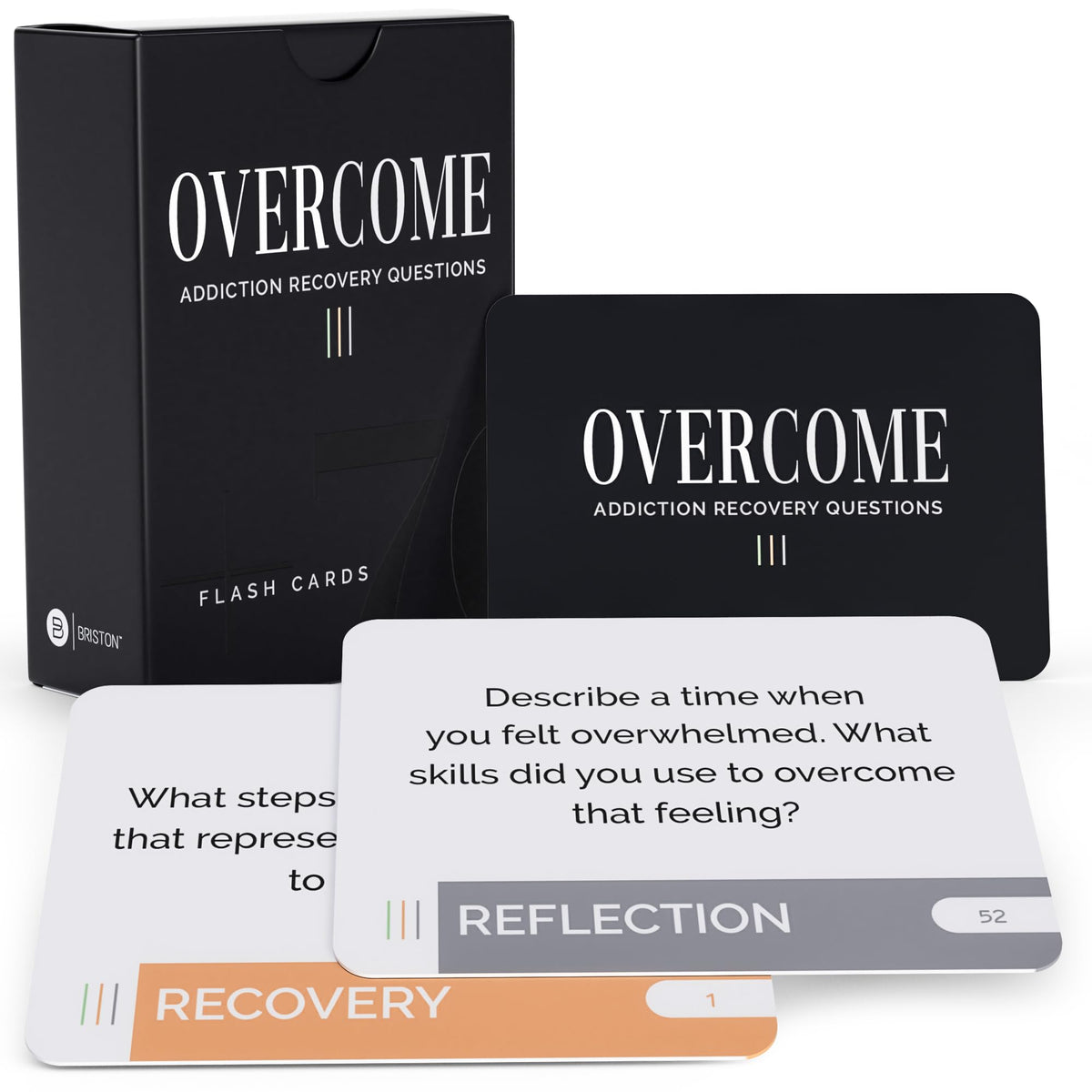 Briston Overcome set cover: durable recovery flash cards for therapy and reflection.