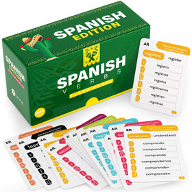 Briston Spanish conjugation cards highlighting nine tenses for quick reference