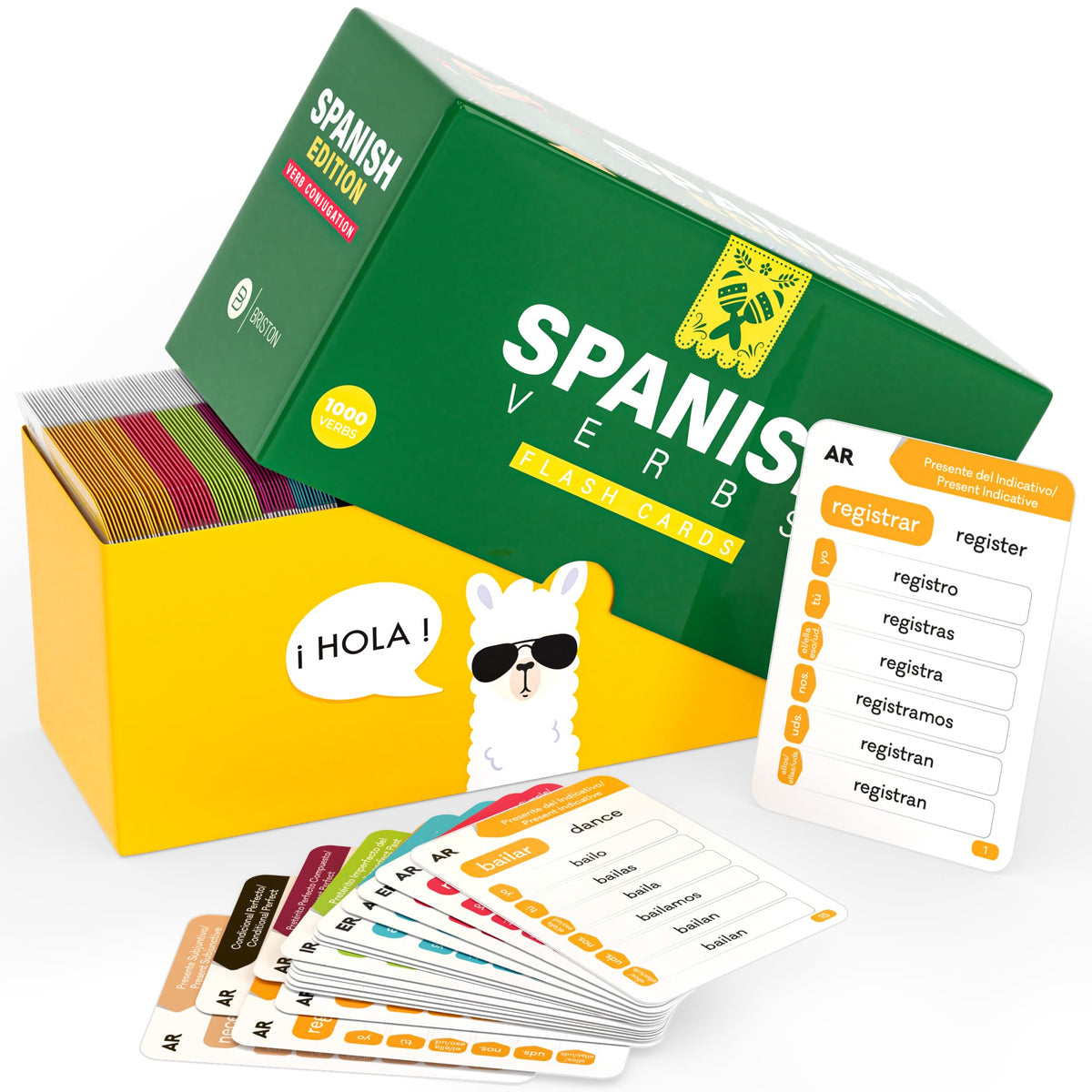 Briston Spanish verb flashcards showing 1000 verbs for conjugation practice