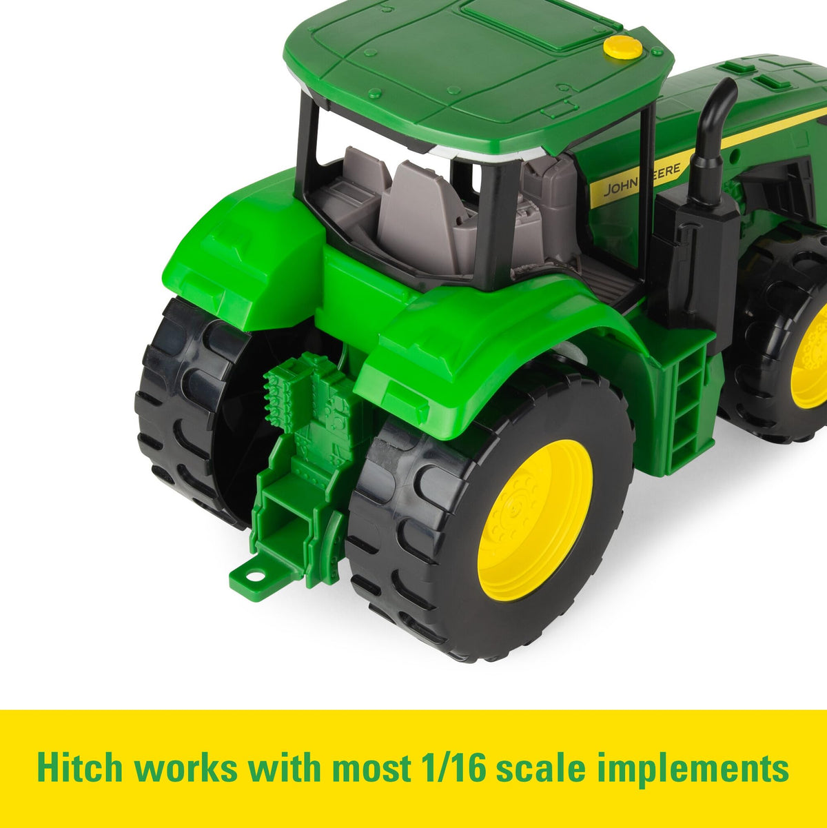 Britains John Deere tractor side view showing free-rolling wheels