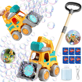 Britik bubble machine truck front view showcases durable wheels for outdoor playtime.
