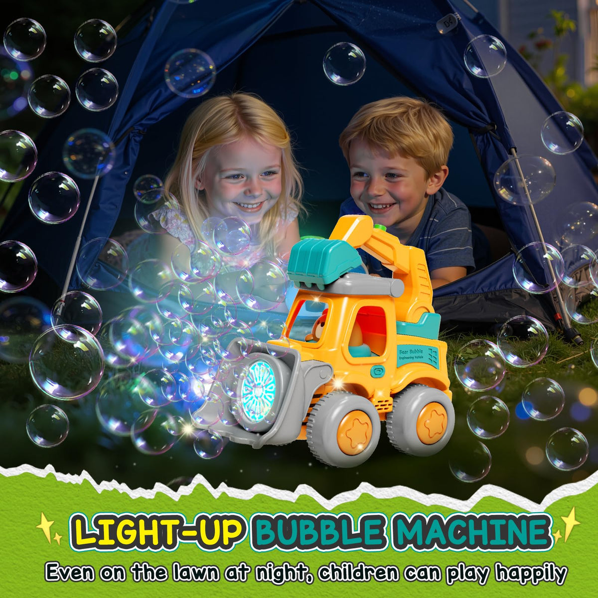 Britik bubble machine truck handheld mode close-up shows steady bubble stream.