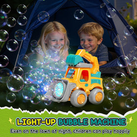 Britik bubble machine truck handheld mode close-up shows steady bubble stream.