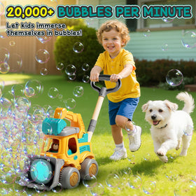 Britik bubble machine truck side view highlights handheld mode ready for quick indoor setups.
