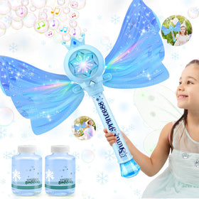 Britik Bubble Wands blue wand with LED lights for magical outdoor play.