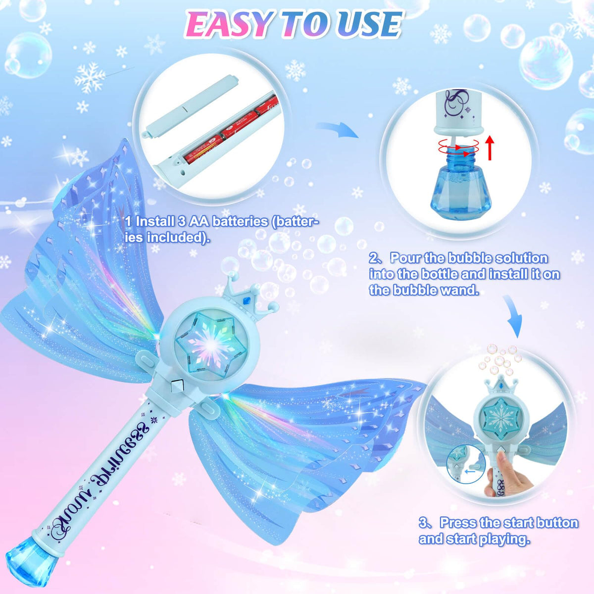 Britik Bubble Wands crown and wings design sparks imaginative play.