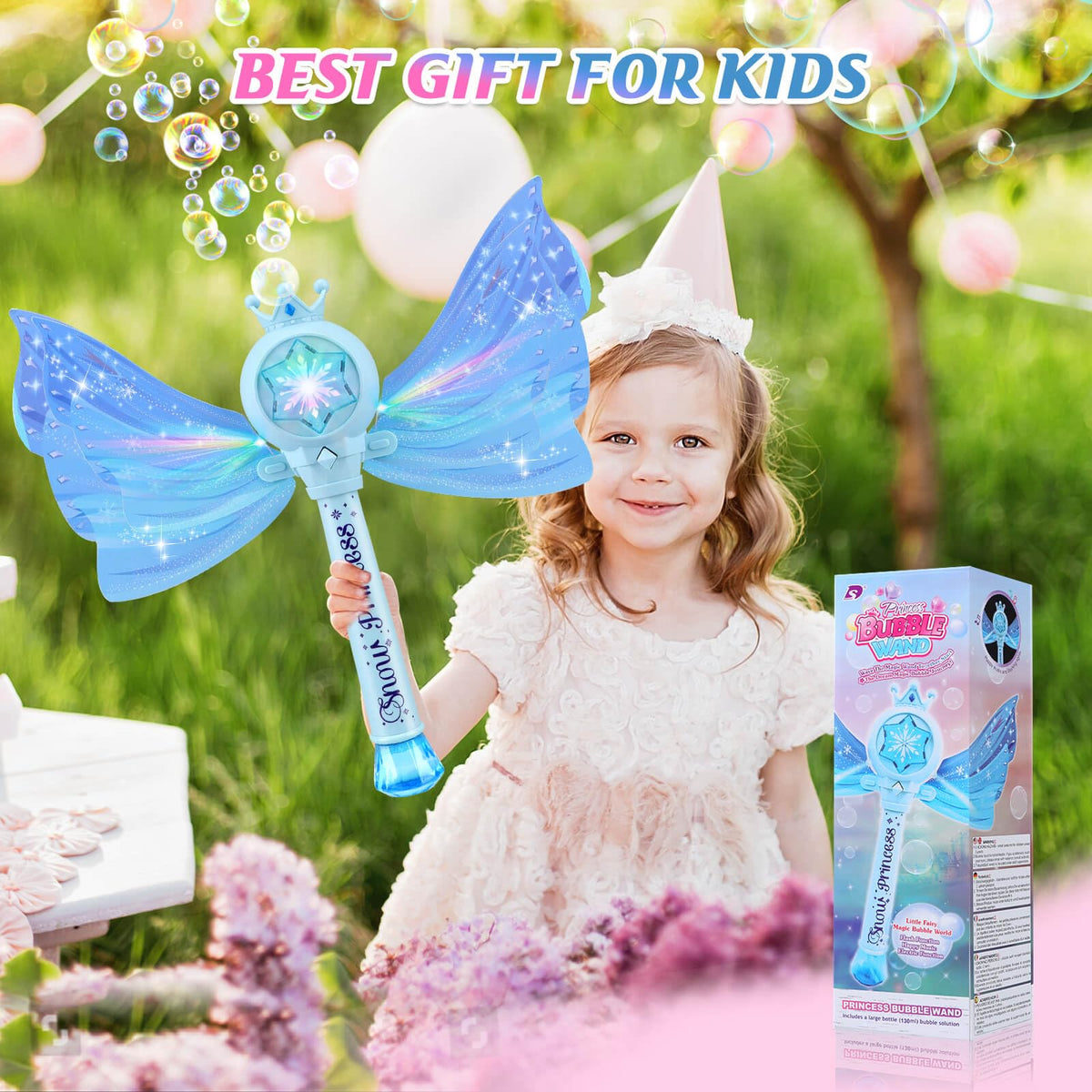 Britik Bubble Wands blue theme supports outdoor party play.